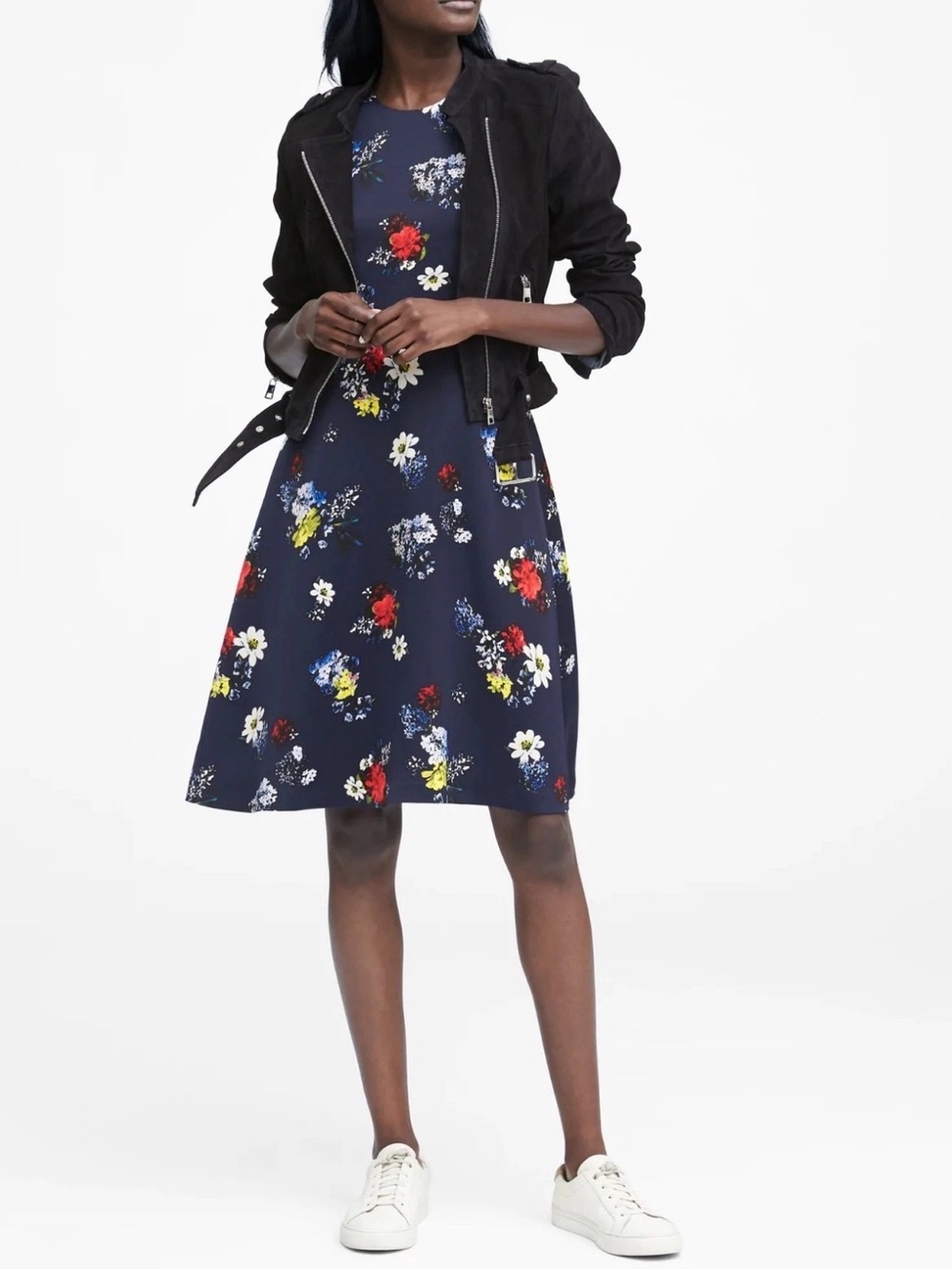 Banana Republic Navy Dress with Yellow, Blue and Red Floral Print